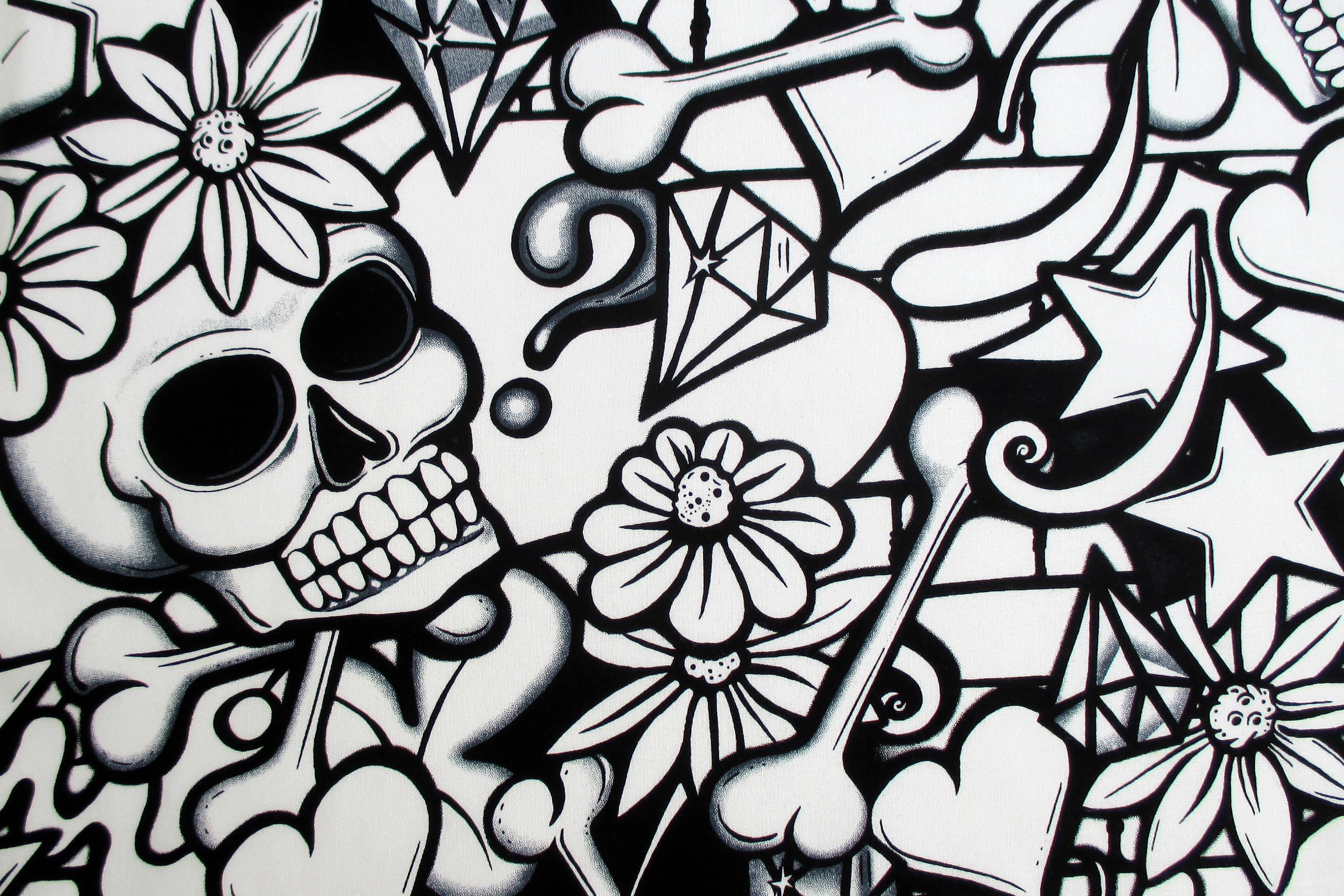 Fabric, Street Skull in Black and White, Urban Graffiti Fabric, Street Skull in Black and White, Urban Graffiti