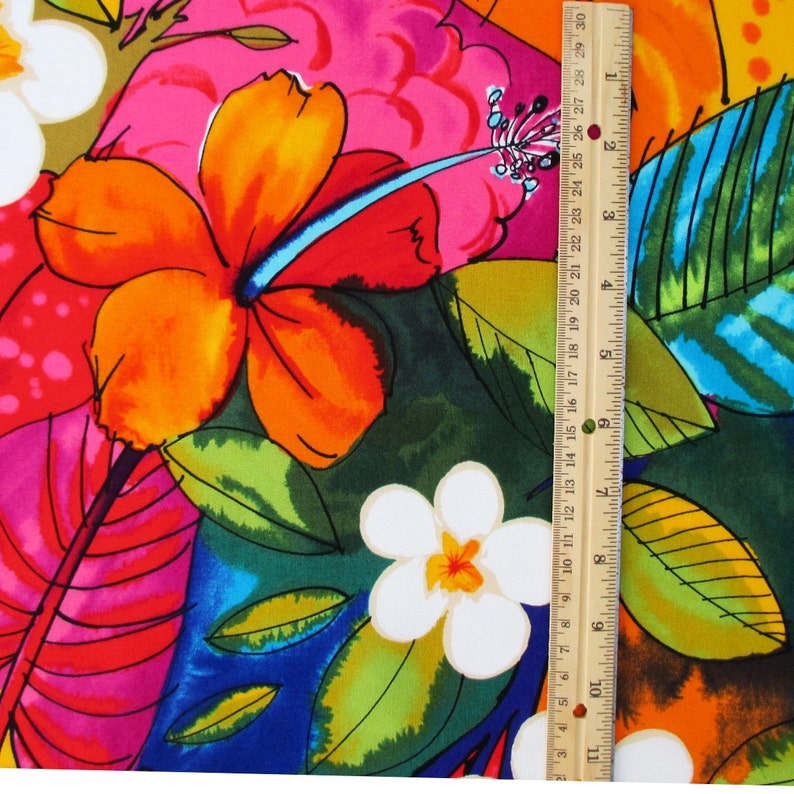 Fabric, Bebel in Multi Brights, Tropical Hibiscus Hawaiian Fabric, Alexander Henry, By the Half or Full Yard image 5