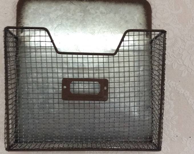 Galvanized Metal Wall Basket, Mail Basket, Distressed Metal Magazine Rack, Steampunk Storage