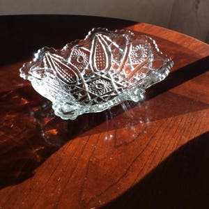 Large Crystal bowl , Bowl, Vintage Clear Glass, Etched Detail, 8" x10"   3"high cut glass design Beautiful for serving