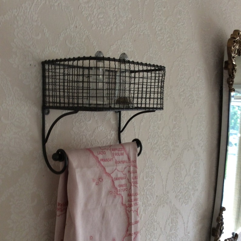Industrial Storage Wall Basket Rack Distressed Metal Mesh Etsy