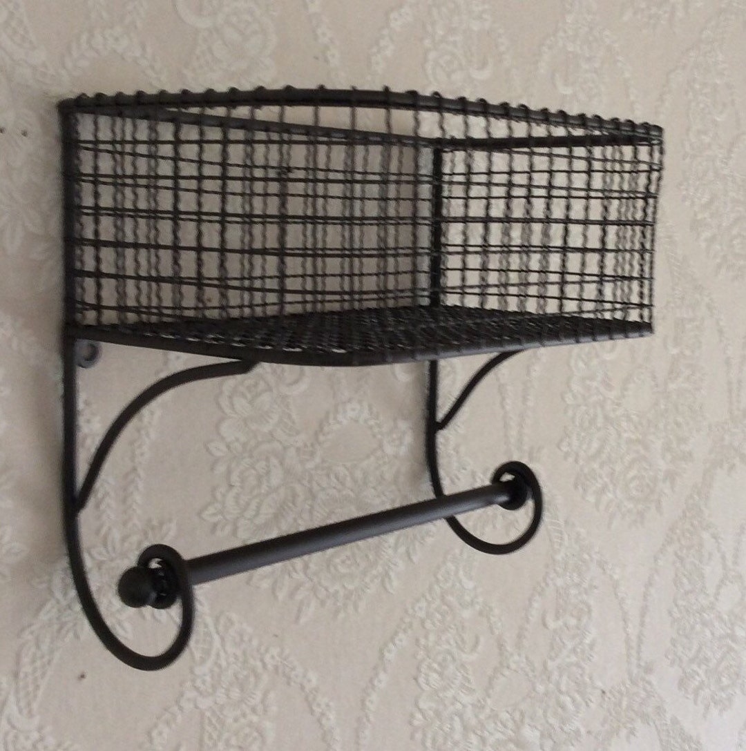 Industrial Storage, Wall Basket Rack, Distressed Metal Mesh Magazine