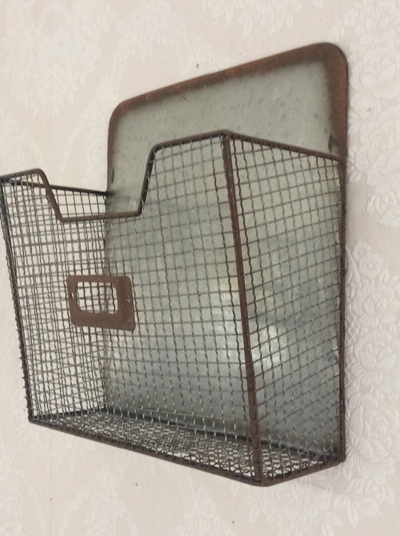 Galvanized Metal Wall Basket Mail Basket Distressed Metal Etsy