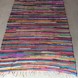 Rag Rug / Chindi Floor j / Multi Color Scrap Cotton / Ready to Ship  42&quot;x66&quot;