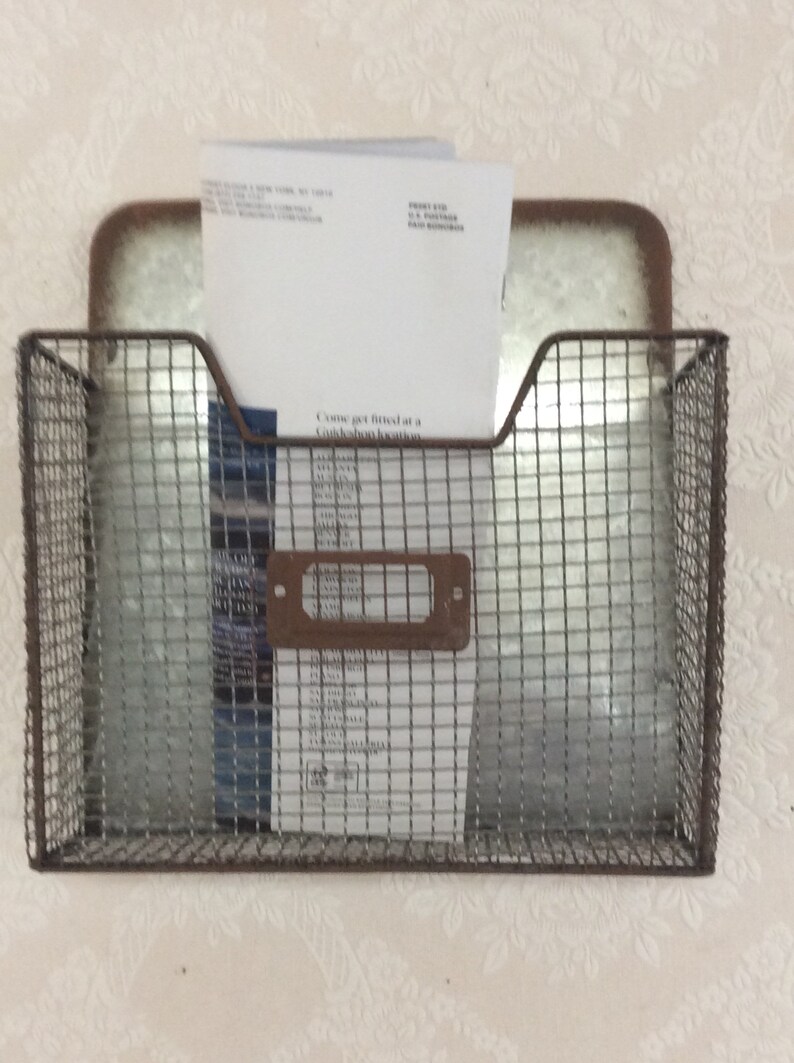 Galvanized Metal Wall Basket Mail Basket Distressed Metal Etsy