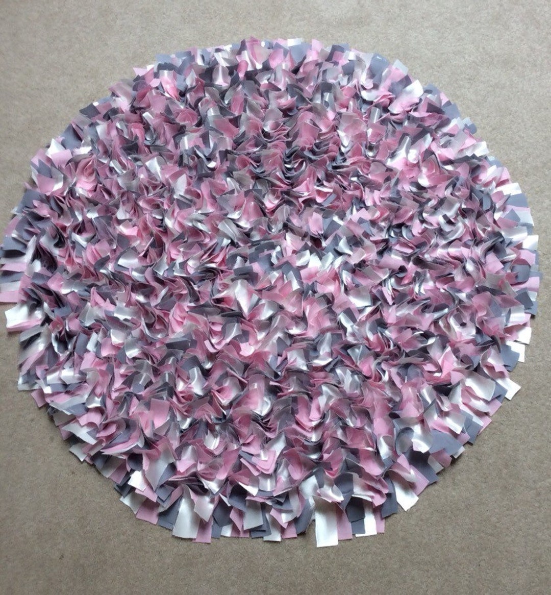 Gray Pink Rag Rug Baby Rag Rug, Baby Pink Cotton, Ivory Satin, Gray Cotton, Pink Tule, 36 ...