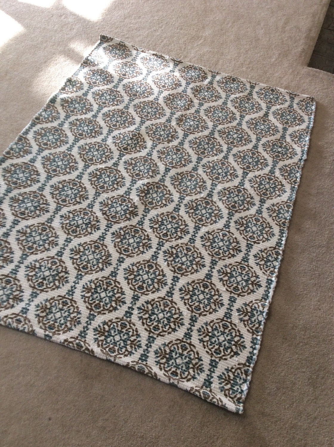Rag Rug Large, Blues Reds and Oranges in a Beige Nutral Tone,cotton ...