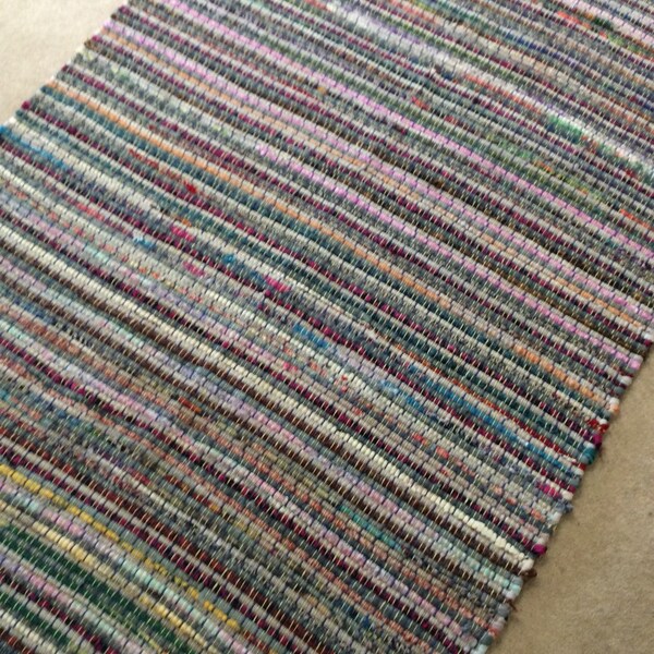 Rag Rug Large, Blue, pinks, grays and Aqua, Cotton Woven Loom Rug, Area Rugs, Boho Chic Shabby Rugs, Hippie Festival Rugs, 6' x4'Floor Rug