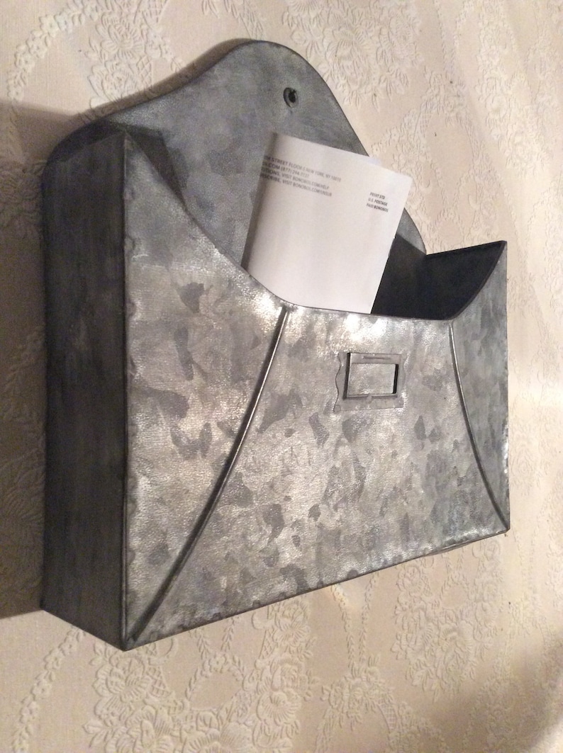 Galvanized Metal Wall Basket Mail Basket Distressed Metal Etsy