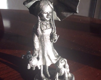 Piccola ragazza regalo, peltro Figurine, statua peltro, ombrello bambina, sculture americane da collezione, peltro regalo raccoglibile, figlia
