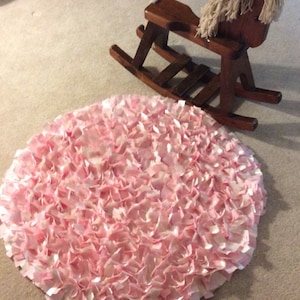 Shabby Chic Rag Rug, Baby Pink, Pink & Ivory Satin, Boho Chic Area Rug, Shag Rugs, Shabby Chic Floor Mat, Welcome Mat, Newborn Photography