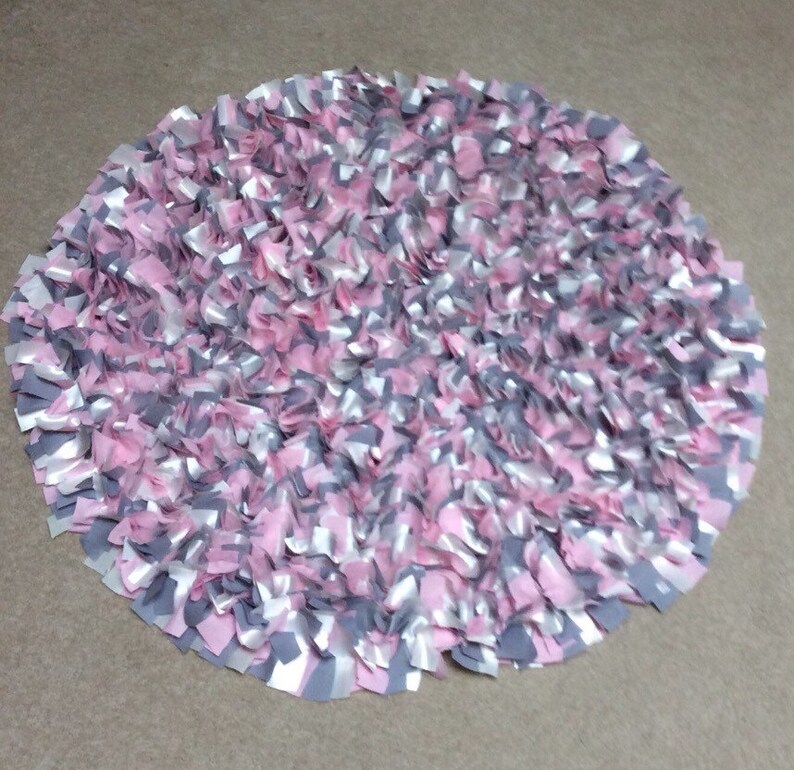 Gray Pink Rag Rug Baby Rag Rug, Baby Pink Cotton, Ivory Satin, Gray Cotton, Pink Tule, 36 ...