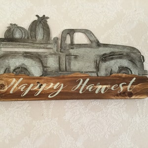 Rustic Hanging Sign,  Metal and Reclaimed Wood, &quot;Happy Harvest”