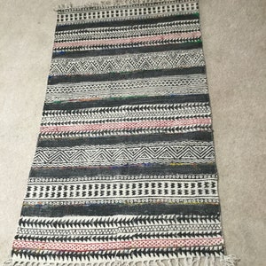 Rag Rug / Chindi /Scandinavian Area Rug, Boho/ Gray Color /Hand Painted  / 100% Cotton/ Two Sided. 27&quot;x45&quot;
