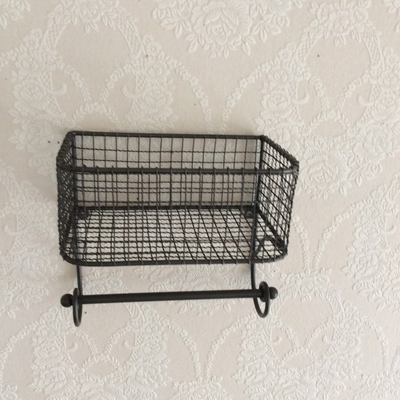 Industrial Storage Wall Basket Rack Distressed Metal Mesh Etsy