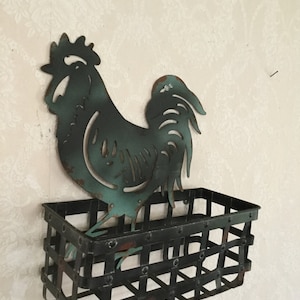 Galvanized Metal Wall Basket, Mail basket, Distressed  Metal Magazine Rack, Steampunk Storage Container