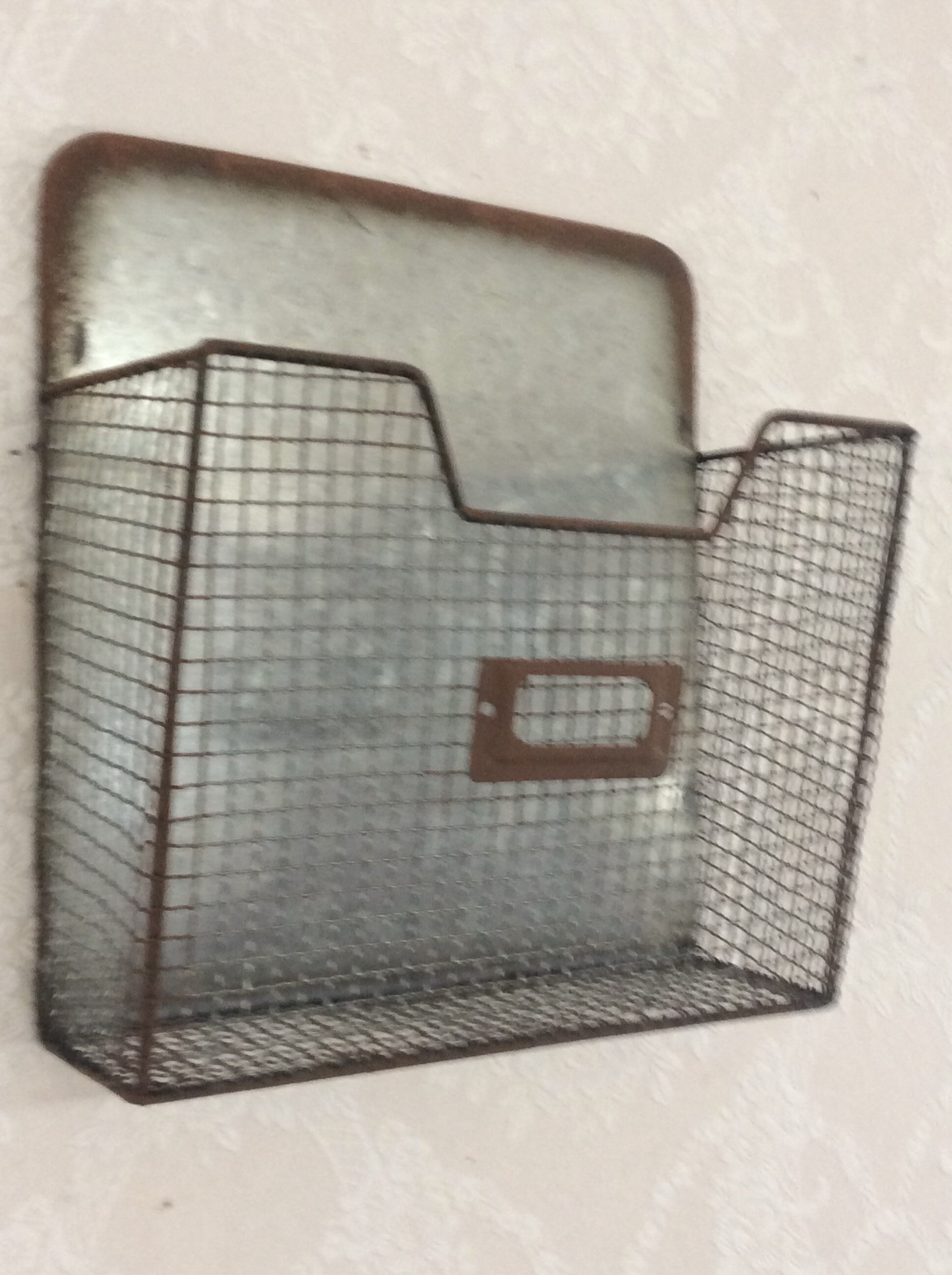 Galvanized Metal Wall Basket Mail Basket Distressed Metal Etsy