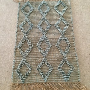 Jute handmade, boho rug, hippie rug, vegan rug, 24”x36” Aqua & Jute
