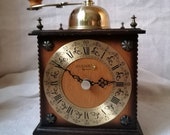 vintage Kienzle Grandfather clock, wood brass combinded, coffee grinder look, special unique, art deco, mid century, desk-like clock,