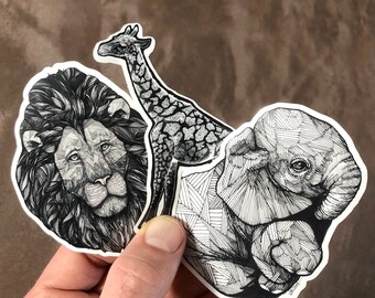 Vinyl Stickers - Elephant Stickers - Giraffe Stickers - Lion Stickers - Skateboard Stickers - African Animal Stickers