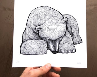 Sleeping Polar Bear - Art Prints - Polar Bear Art - Polar Bear Drawings - Limited Edition Print - Polar Bear Print - Bear Art - Wall Art