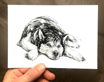 Husky - Dog Prints - Dog Drawing - Art Prints - Dog Art - Husky Prints - Husky Art - Dog Lovers - Black and White Artwork - Wall Art