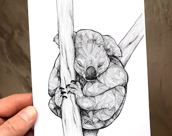 コアラアート - 眠っているコアラ - コアラの絵 - コアラのプリント - アートプリント - 動物プリント - 5x7 コアラのプリント - ウォールアート
