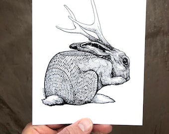 Jackalope - Jackalope Kunst - Jackalope Zeichnung - Kunstdrucke - 13x18 Jackalope Druck - Schwarzweiße Kunst - Tierkunst - Wandkunst