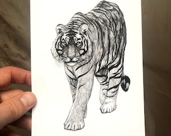 Arte del tigre - Impresiones de tigre - Impresiones de arte - Tigre tigre, ardiendo brillante - Dibujos de tigre - Impresión de tigre 5x7 - Arte de pared