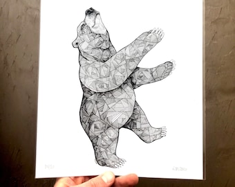 Oso bailarín - Arte del oso - Impresiones de osos - Dibujos de osos - Impresiones de arte - Impresión de edición limitada - Osos geométricos - Arte de pared