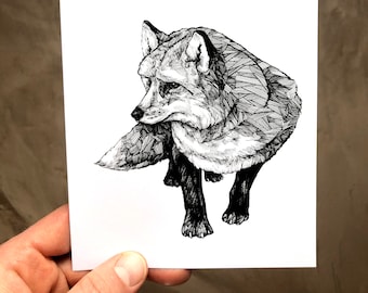 Fox Art - Foxy - Fox Drawings - Art Prints - Fox Prints - 5x7 Prints - Black and White Art - Animal Art - Wall Art
