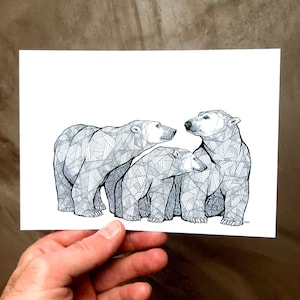 Polar Bear Family - Polar Bear Art - Polar Bear Prints - Art Prints - Polar Bear Drawings - Bear Art - 5x7 Bear Print - Wall Art