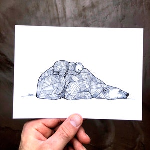 Polar Snooze - 5x7 Polar Bear Print - Polar Bear Art - Polar Bear Prints - Geometric Bears - Polar Bear Family - Wall Art