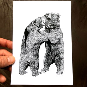 Bear Art - Bear Prints - Bear Drawings - Bears - Geometryczne niedźwiedzie - 5x7 Bear Print - Bear It All - Sztuka ścienna
