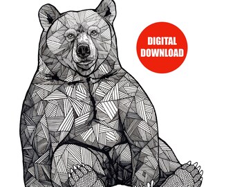 Bear Art - Digital Art - Digital Download - Bear Prints - Bear Drawing - Downloadable Art - Animal Art - Line Art - Nursery Room Art