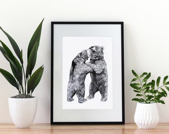 Bear It All - Bär Kunst - Bär Drucke - Bär Zeichnung - Kunstdrucke - Geometrische Bären - Grizzly Bär - Limitierte Auflage Bär Print - Wandkunst