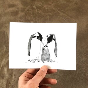 Penguin Family 5x7 Penguin Print Penguin Drawing Penguin Art Baby Penguin Nursery Room Art Wall Art image 2