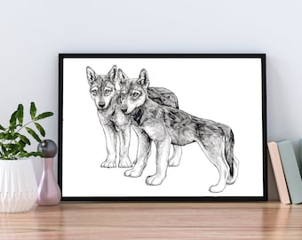 Wolf Cubs - Art Prints - Wolves - Limited Edition Wolf Print - Wolf Art - Wolf Drawing - Wall Decor - Wall Art