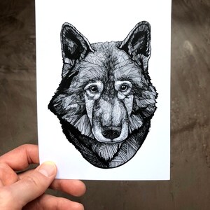 Wolf Art - Wolf Like Me - Wolf Prints - Wolf Tekeningen - Wolven - 5x7 Wolf Print - Zeer fijne tekeningen - Dierenkunst - Muurkunst