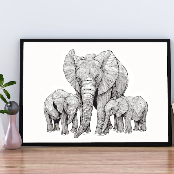 Elephant Family - Elephant Art - Art Prints - Elephant Drawings - Elephant Prints - Nursery Room Art - Limited Edition Prints - Wall Art