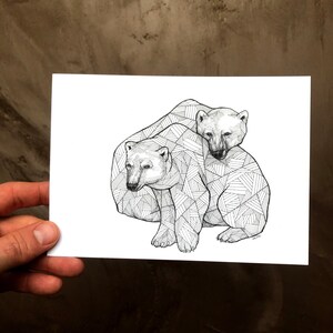 Polar Brothers - Polar Bears - Polar Bear Art - Polar Bear Drawings - Bear Art - Bear Prints - 5x7 Bear Print - Wall Art