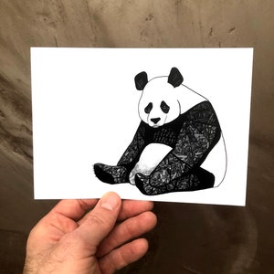 Panda Art - Sad Panda - Panda Drawings - Panda Prints - 5x7 Panda Print - Panda Bear - Black and White Artwork - Wall Art