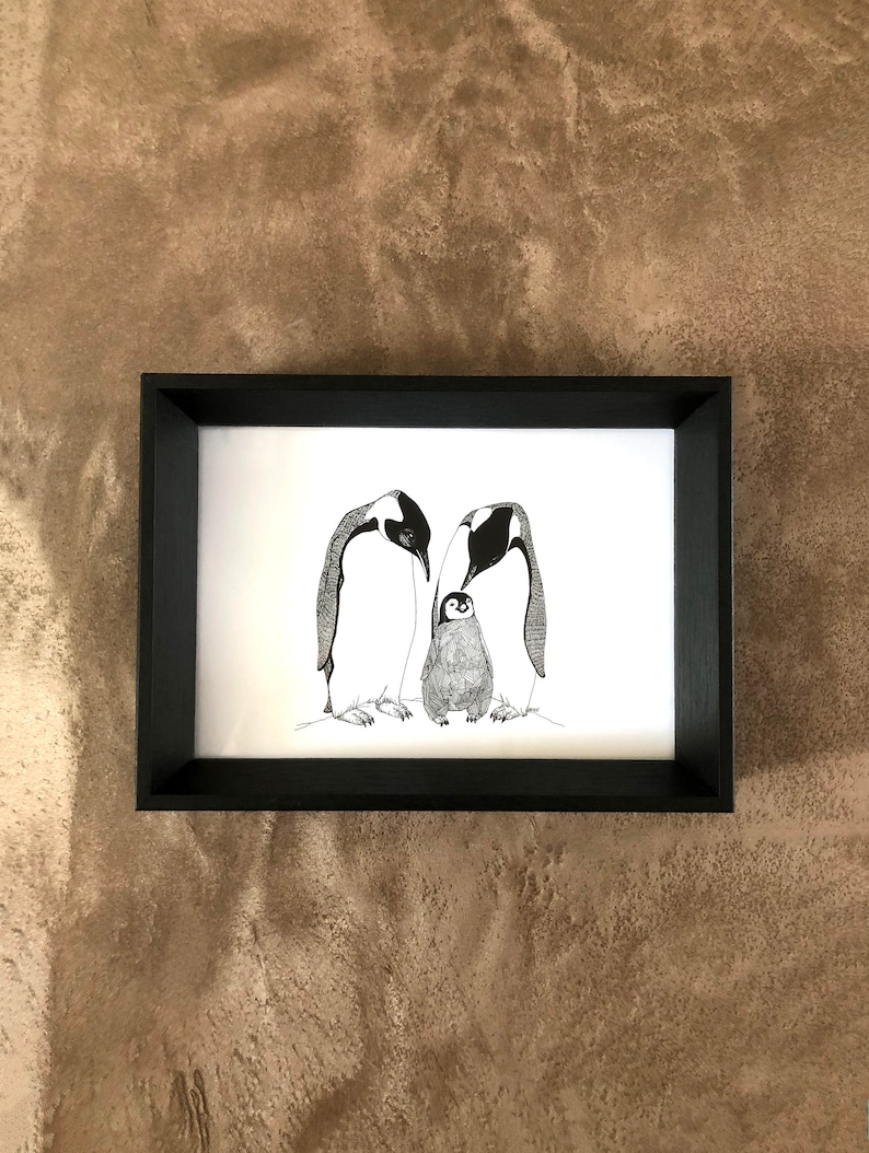 Penguin Family 5x7 Penguin Print Penguin Drawing Penguin Art Baby Penguin Nursery Room Art Wall Art image 3