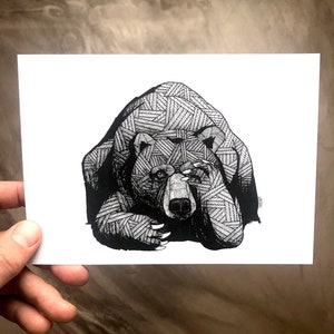 Bear Art - Bear Prints - Bear Drawings - Art Prints - 'Just One Of Those Days' - Geometric Bears - Black and White Artwork - Wall Art