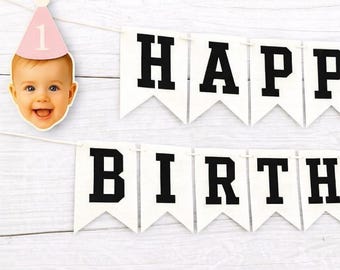 Custom Photo Birthday Banner, Personalized Photo Banner, Vintage Birthday Decor, Happy Birthday Banner with Picture, Milestone Party Decor