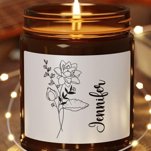 Custom Birth Flower Candle, Personalized Birth Flower Candy, Birthday Gift for Her, Friend Gift, Bachelorette Gift, Soy Candle