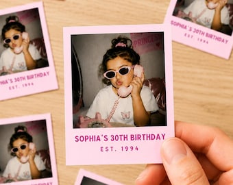 Pegatinas fotográficas personalizadas / Pegatinas con fotos personalizadas con nombre y año / Pegatinas de caras / Recuerdos de fiesta de cumpleaños / Pegatinas personalizadas para fiestas