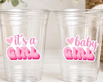 Babypartybecher für Mädchen – „It's a Girl“-Partybecher, rosa Babypartybecher, Gastgeschenke und Dekorationen für die Babyparty