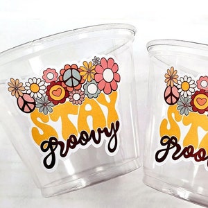 70S PARTY CUPS -70&#39;s Birthday Cups 70&#39;s Party Cups 70s Decorations 70&#39;s Birthday Party 70s Birthday Party Decorations Hippy Two Groovy Cups
