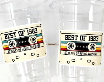 Disposable 40th Birthday Party cups, 40th Birthday Cassette Tape Party, Best of 1983 Birthday, 40th Birthday Party Vintage 40th Birthday Tan